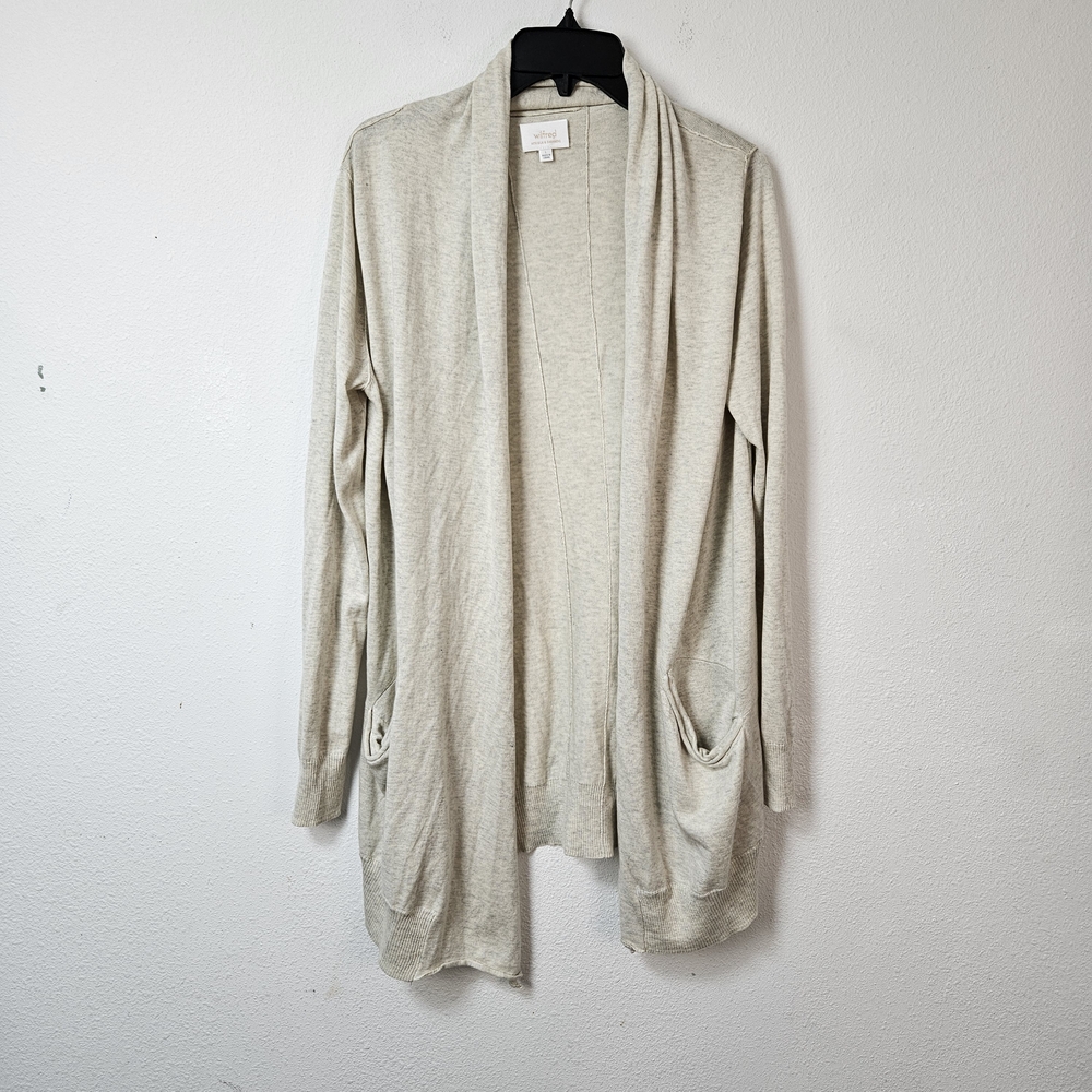 WILFRED Aritzia Size L Open Front Cardigan Sweater Silk Cotton Cashmere NWOT